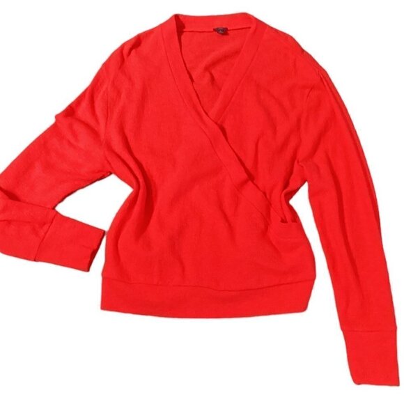 J. Crew Cotton Lightweight Faux Wrap Surplice Knit Top L Red 145K - Picture 5 of 8